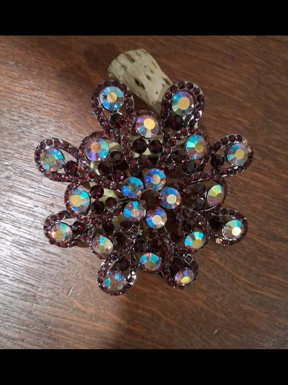 Glamorous Red Crystal Floral Brooch with Aurora Accents